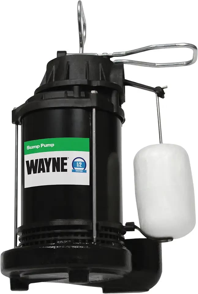 WAYNE CDU800 1/2 HP Submersible Sump Pump – Cast Iron & Stainless Steel, Vertical Float Switch, 5,100 GPH, 3-Year Warranty