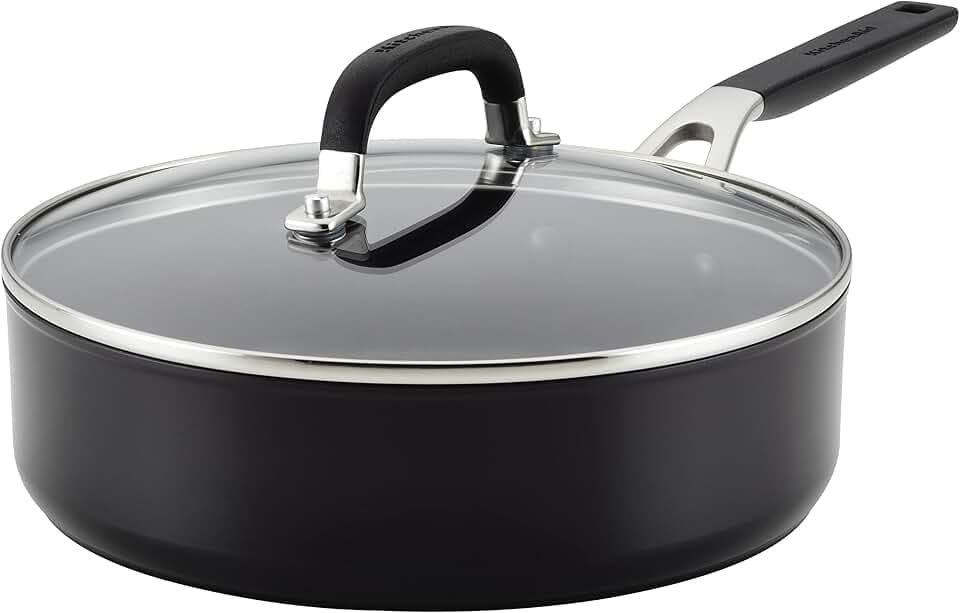KitchenAid 84804 Hard Anodized Nonstick Saute/Fry Pan with Lid, 3 Quart - Onyx Black
