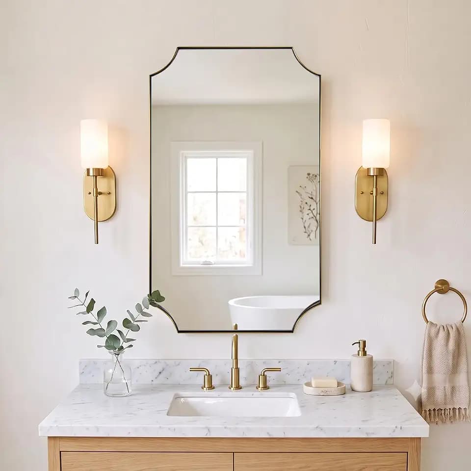 MIRRORART Modern Scalloped Gold Bathroom Mirrors for Wall, 24x40'' Mirror
