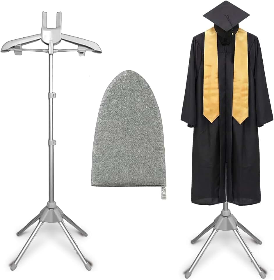 Garment Steamer Rack with Ironing Gloves for Clothes, Foldable Garment & Clothes Drying Rack,Graduation Gown Display Stand, Garment Hanger Drying Rack for Including Ironing Gloves (Grey)