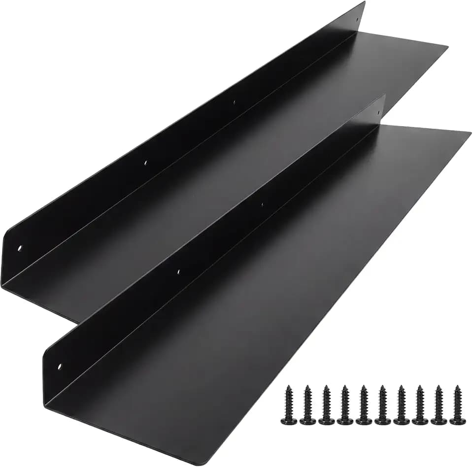 Moxweyeni 2 Pack 48 Inch Metal Floating Wall Shelves, Heavy Duty Carbon Steel Storage Shelves, 8 Inch Deep, Modern Rustic Farmhouse Style for Kitchen, Bathroom, Garage, Black