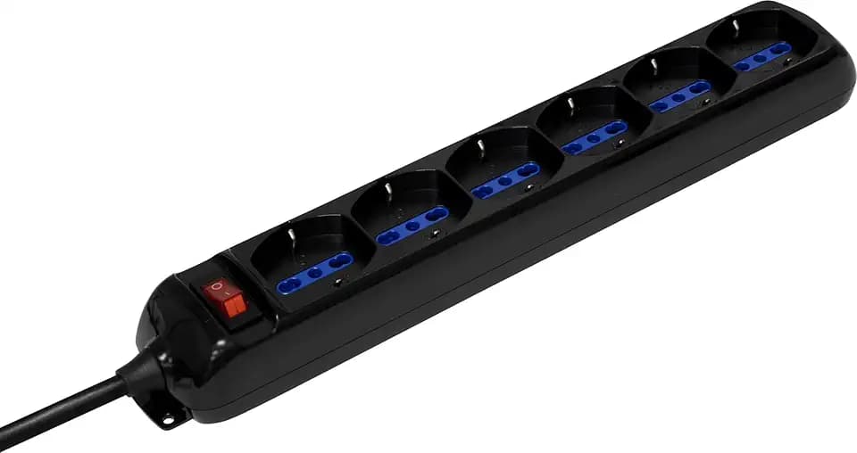 Brennenstuhl 1155429 Mehrfachsteckdose, Serie ECO-Line, 6 Steckdosen italienischen 10/16 A + Schuko, beleuchtetem Schalter, Farbe Schwarz