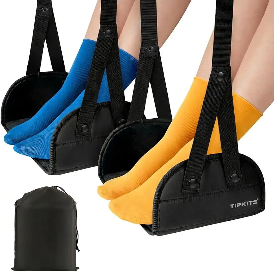 2 Pack Foot Hammock for Plane Travel, Airplane Trip Footrest, Black