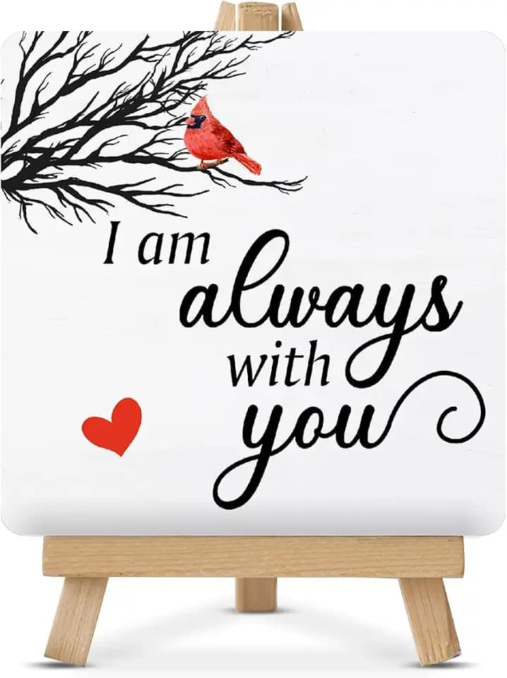 Memorial Decor I Am Always with You Cardinal Wood Sign with Easel Cardinal Decoration for Home Desk Shelf Table