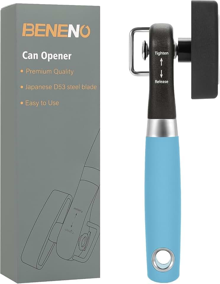 Beneno Can Opener, Manual Side Safe Cut Can Opener Smooth Edge, Aqua