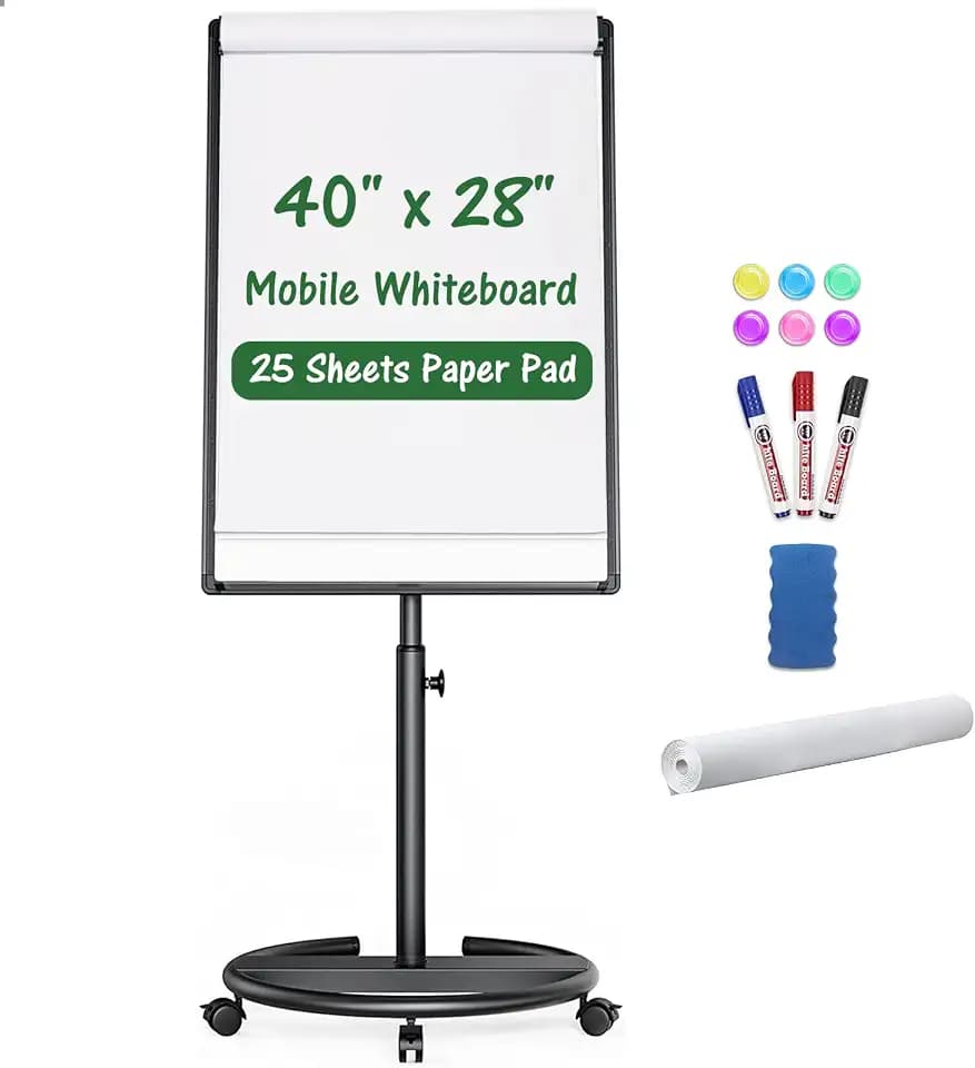 Mobile Whiteboard with Stand 40" x 28" Aluminum Frame (Black)