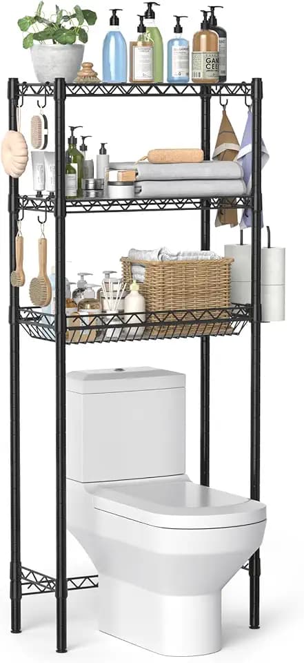 Hodonas Over The Toilet Storage Shelf, Black, 26.97" W x 9.84" D x 63.8" H