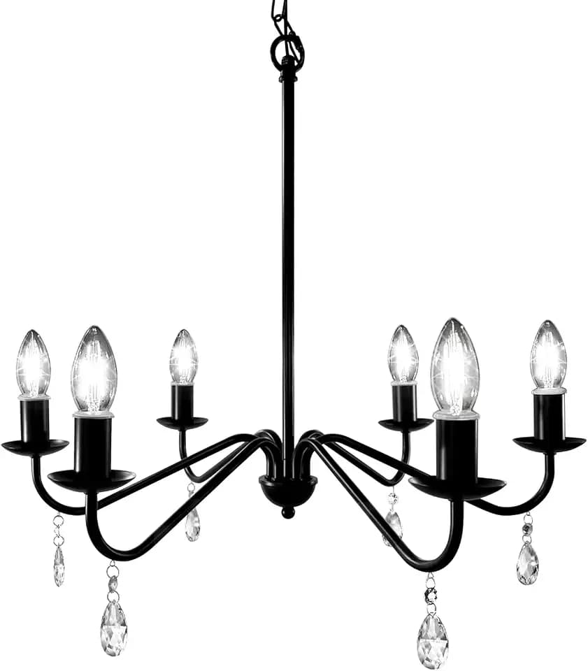 Outdoor 12V Plug-in 6-Light Farmhouse Chandelier, Curved Arm