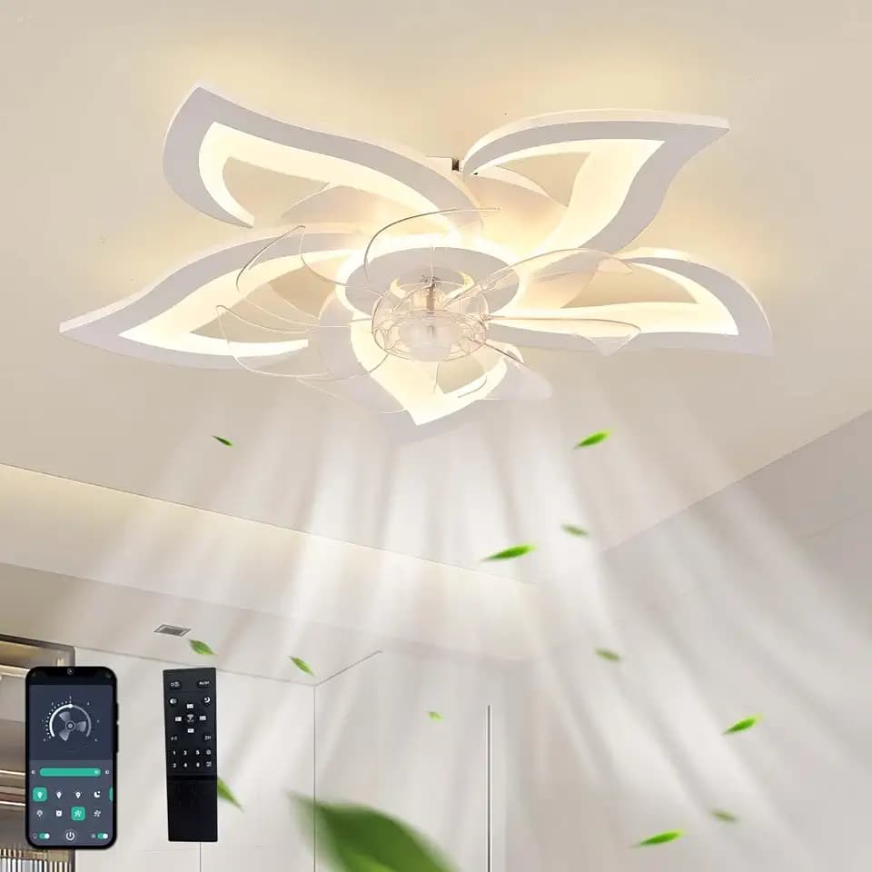 Design Ventilator Mit Licht Leise Moderne Dimmbar LED Lampe Mit Ventilator DC Reversibel 6 Gang Deckenventilator Mit Beleuchtung Und Fernbedienung Für Schlafzimmer Wohnzimmer-White