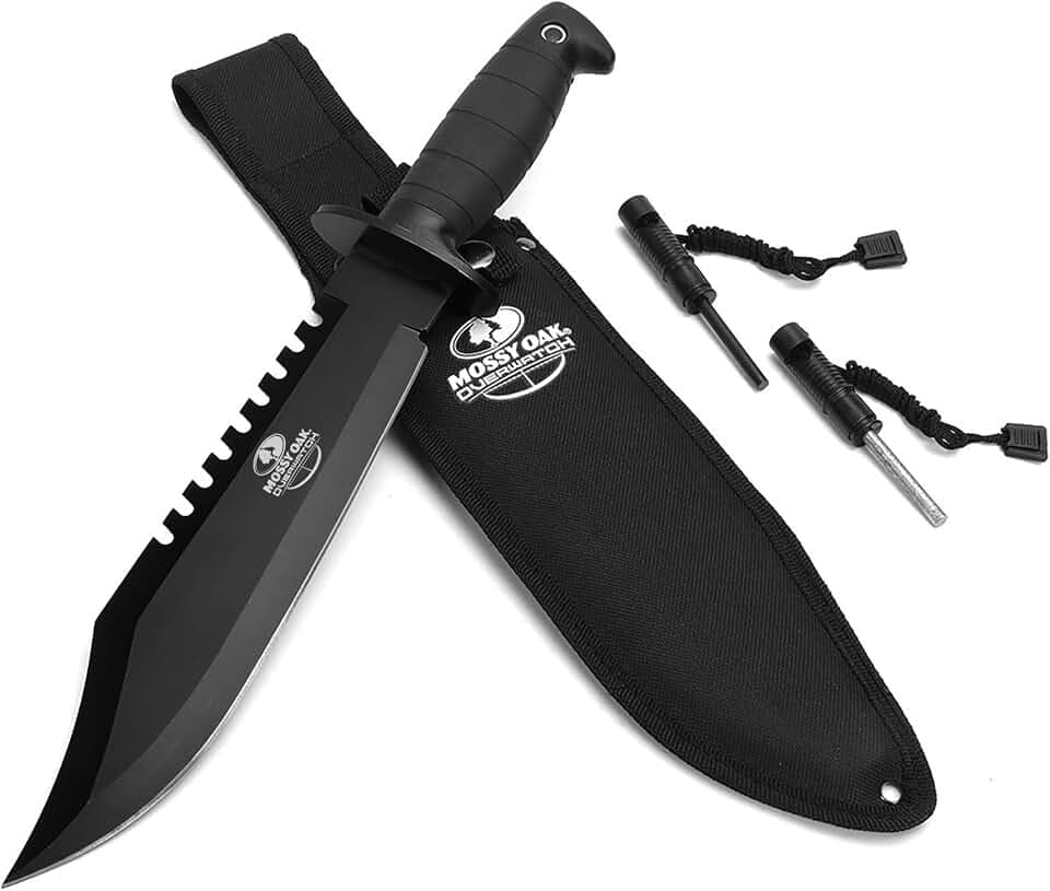 Mossy Oak 15-inch Survival Knife with Sharpener and Fire Starter