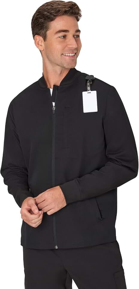 Hanes Men's Scrubs Healthcare Jacket, Zip-up Scrub Jacket for Men, Moisture-wicking & Odor Control