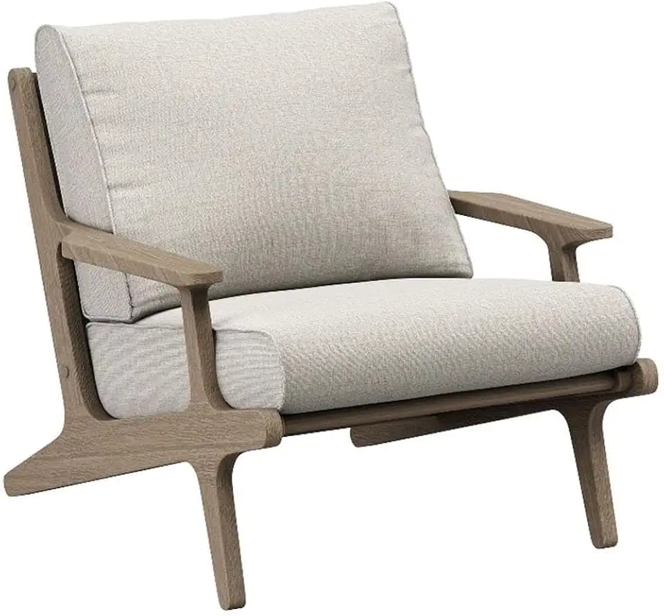 Modway Saratoga Teak Outdoor Lounge Chair in Weathered Gray Pebble – Oversized Patio Accent Armchair with Wood Frame and Weather-Resistant Cushions