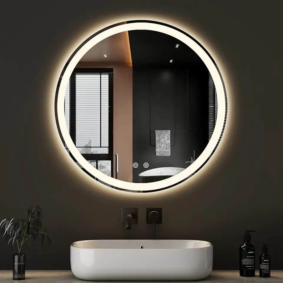 NEWBULIG 28 Inch Round LED Bathroom Wall Mirror with Lights, Light up Vanity Bathroom Mirror for Over Sink, Anti-Fog and Dimmable, Front Light and Backlit, Memory Function, Shatter-Proof, White