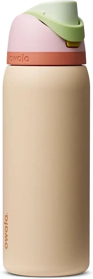 Owala FreeSip Stainless Steel Water Bottle 32 oz Pink/Tan (Desert Bloom)