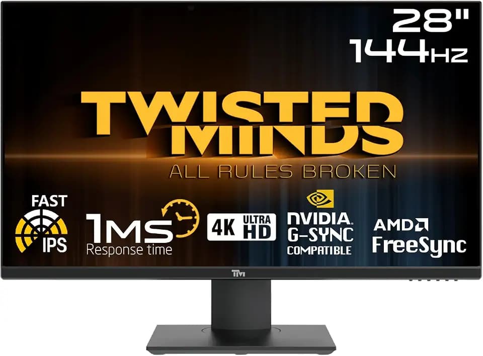 Twisted Minds 28 Zoll IPS Gaming Monitor - 3840 x 2160 UHD-Auflösung, 144 Hz Bildwiederholfrequenz, 16:9 Seitenverhältnis, 1 ms Reaktionszeit - Schwarz (TM28EUI)