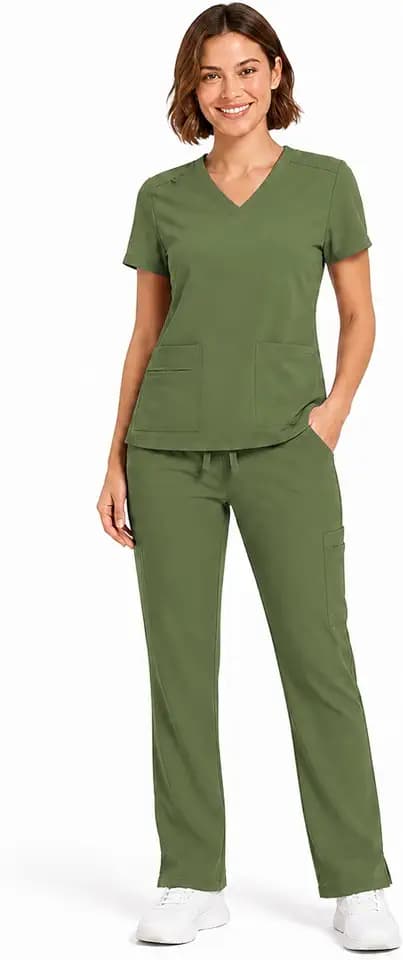 M&M SCRUBS Women’s Stretch V-Neck Cargo Scrub Set, 7-Pocket Cargo Pants