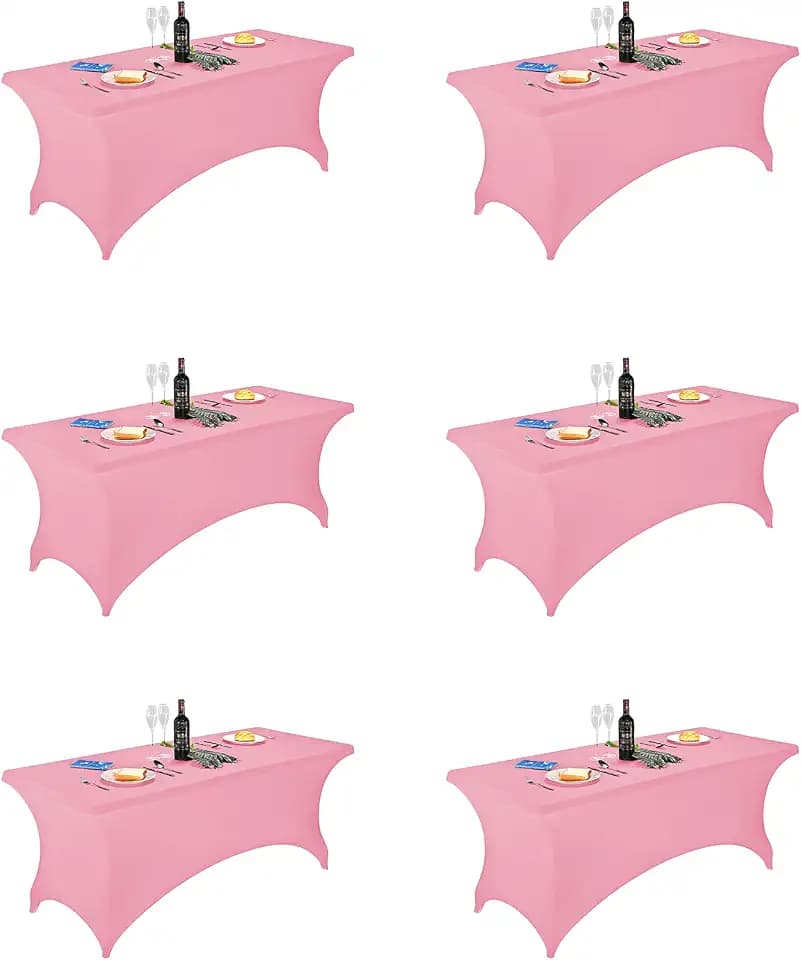 FORLIFE 6Pack Spandex Table Covers 6ft,Fitted Tablecloth for 6ft Rectangular Tables, Stretch Patio Table Covers, Universal Spandex Table Cover for Wedding, Banquet, Party - Pink