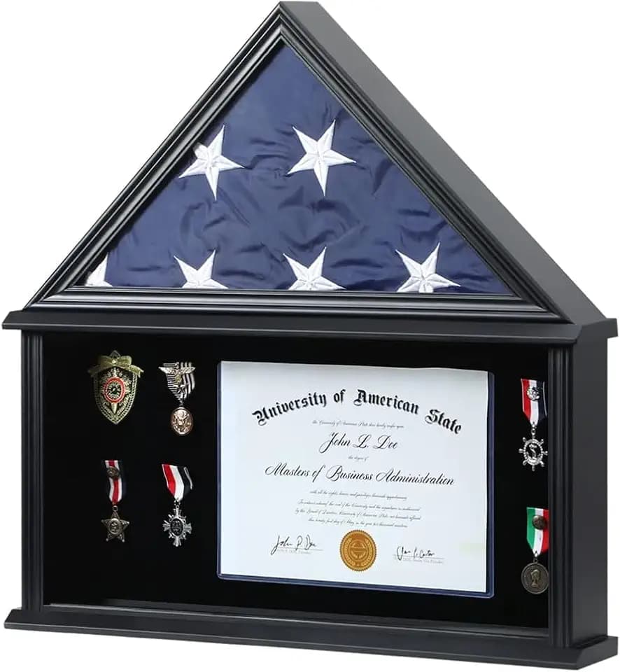 American Flag Shadow Box 5x9.5 Wooden Certificate Holder Black