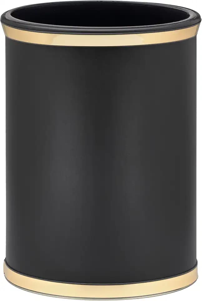 Kraftware Sophisticates Oval Wastebasket with Plastic Liner, Adding Classic Style to The Bathroom and All Other Rooms in The Home or Office, 13 Quart Capacity, Black with Gold Trim