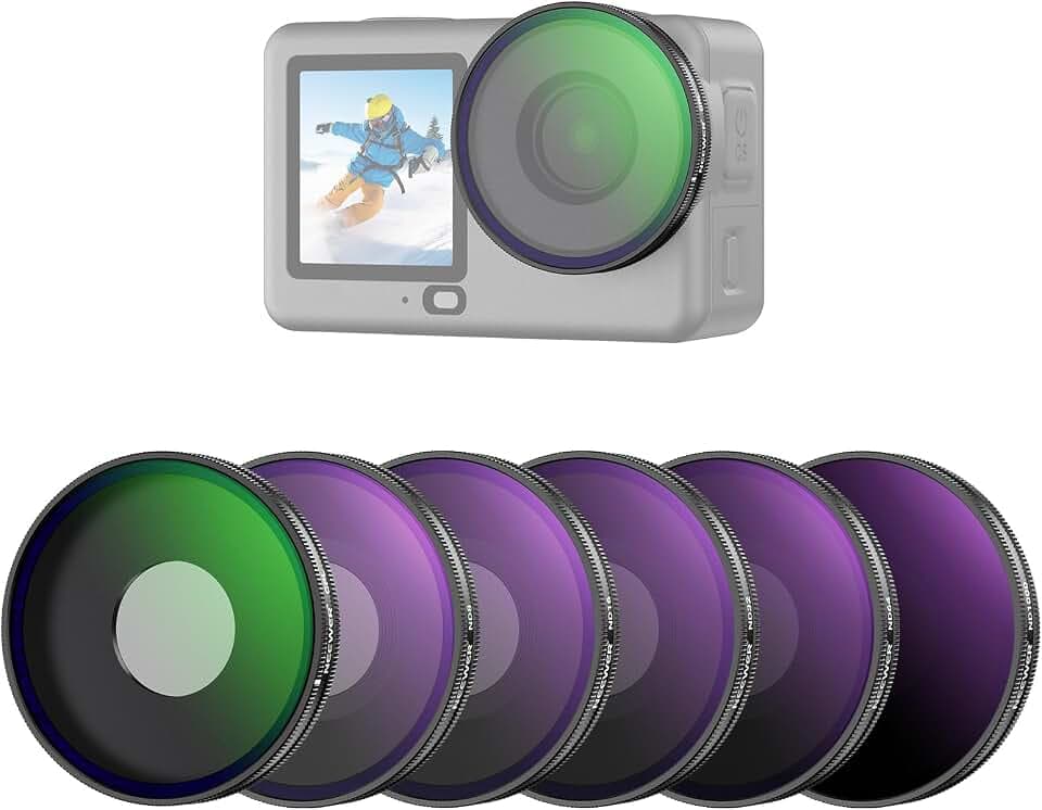 NEEWER CPL + ND Filter Set Kompatibel mit DJI Osmo Action 6 nur, ND8/16/32/64/1000 Einstellbarer zirkularer Polfilter Graufilter, aufschraubbar mehrfach beschichtetes Action Cam Fotozubehör, FL-B101