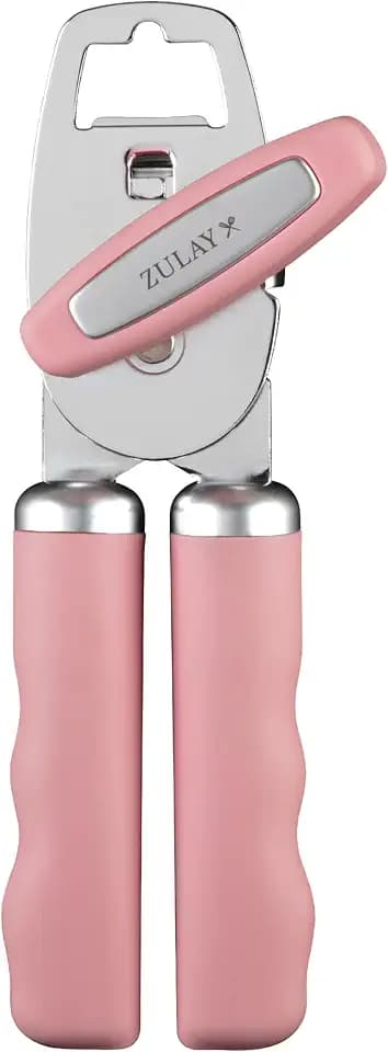 Zulay Kitchen Manual Can Opener Heavy Duty Patented Stainless Steel, Pink