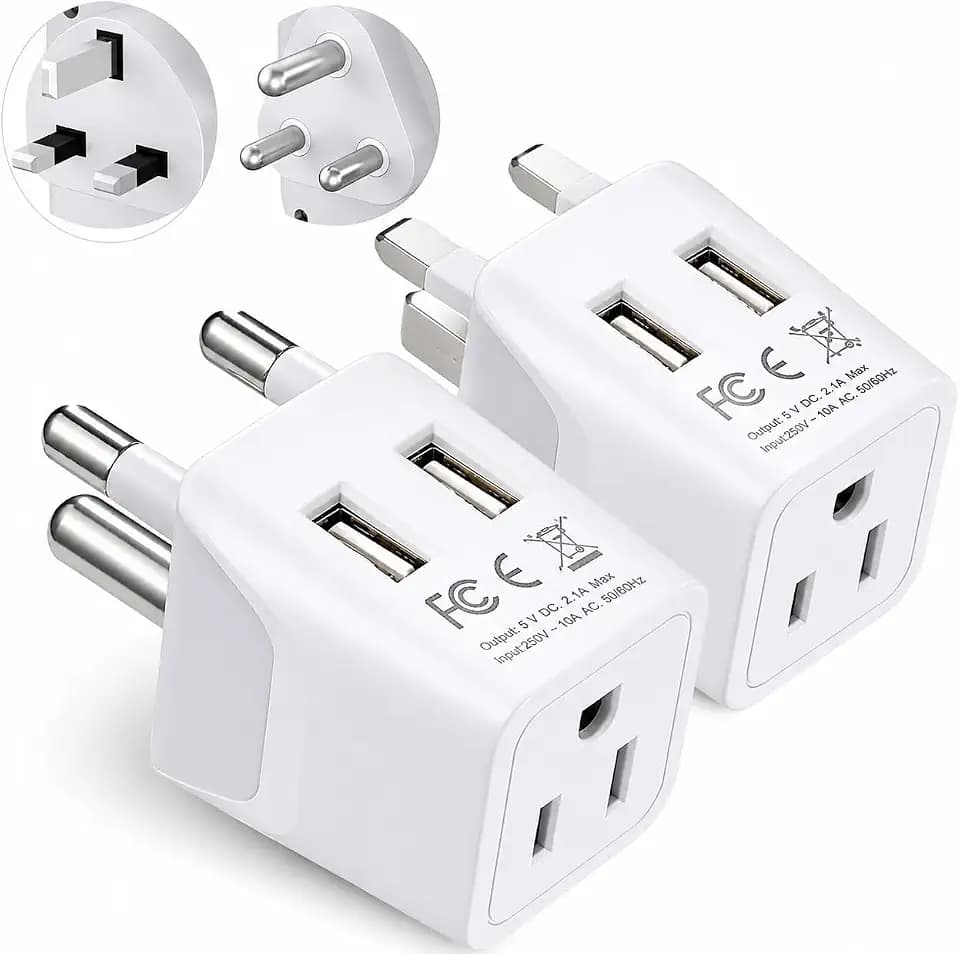 Ceptics South Africa Travel Plug Set - with 2 USB + USA Socket Input - Type M and Type G - Ultra Compact - Safe Grounded Perfect for Cell Phones, Laptops, Camera Chargers