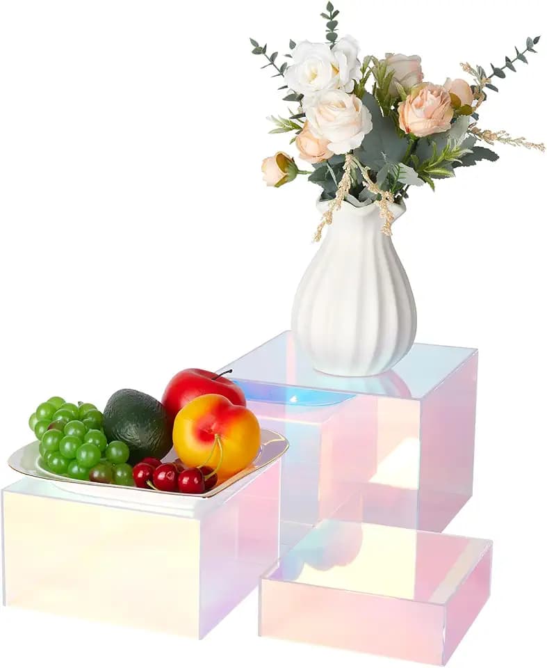 3-Pack Iridescent Acrylic Display Risers, Rainbow Nesting Cubes for Dessert