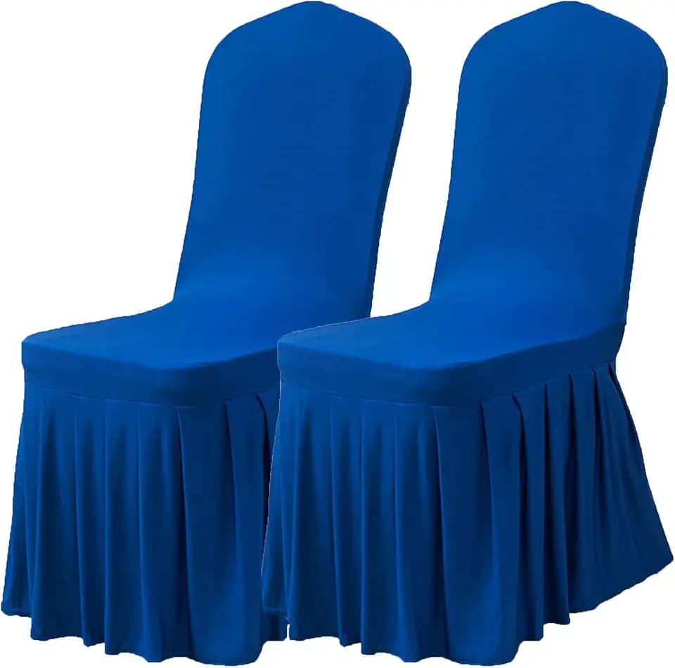 Dimatic Dining Room Chair Covers Set of 2, Stretch Parsons Slipcovers with Skirt Super Fit Spandex Chair Seat Protector Cover for Dining Room, Hotel, Ceremony (Blue)