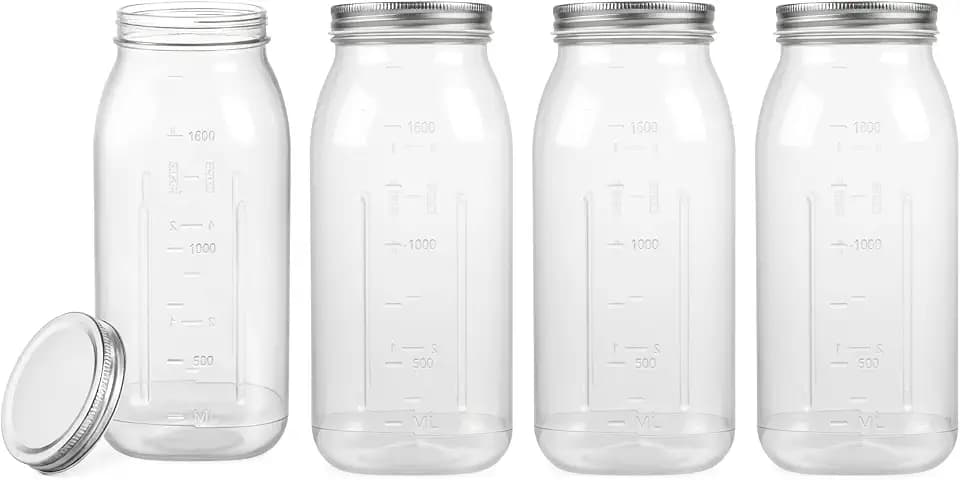 novelinks 64 oz Large Plastic Mason Jars with Airtight Lids Wide Mouth
