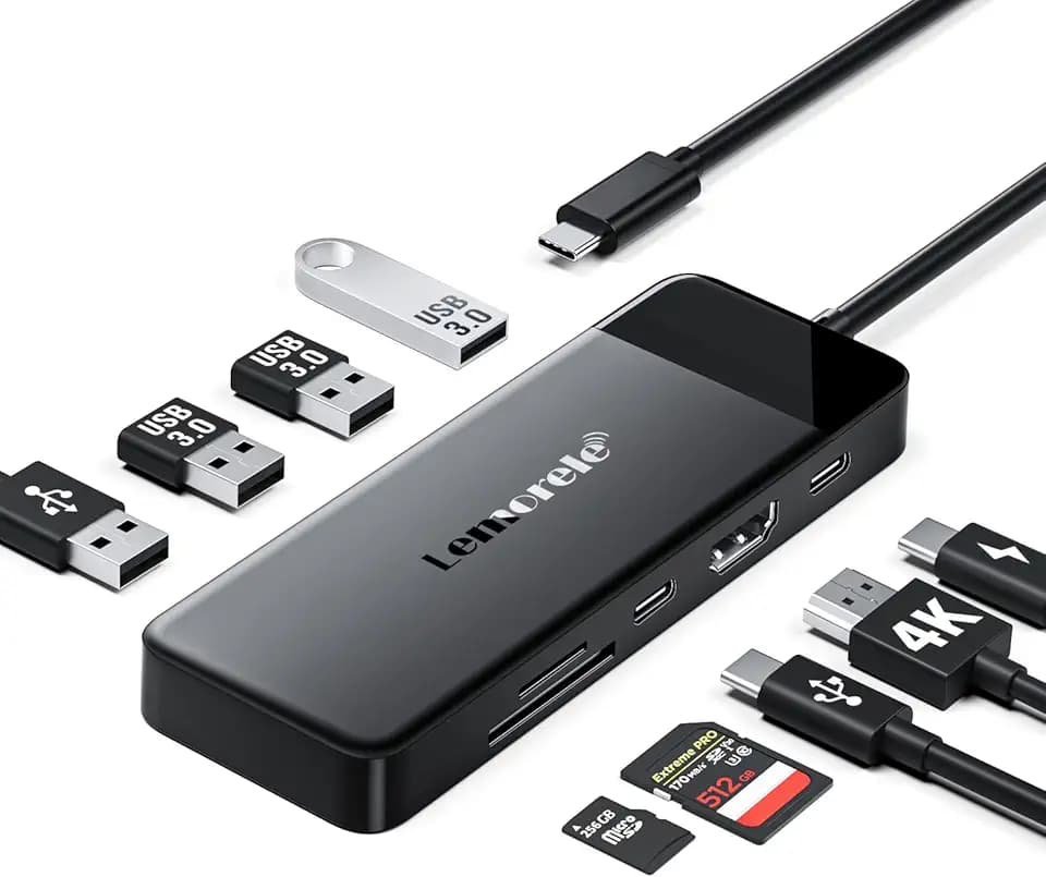Lemorele USB-C Hub 9-in-1 mit HDMI, 5Gbps USB-C, SD/TF und 100W PD