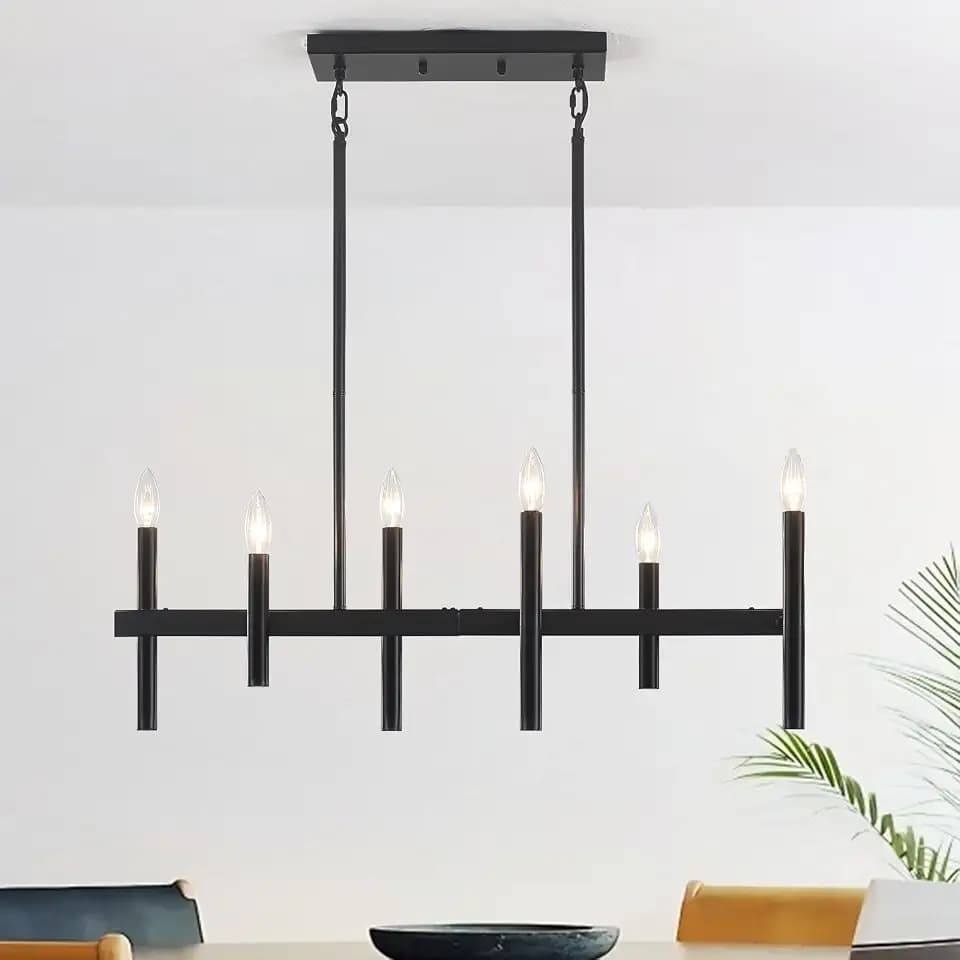 Kitchen Island Lighting 6 Lights 31.89" L Black Chandeliers for Dining Room Light Fixture Linear Chandeliers Over Table Rectangle Farmhouse Pendant Lighting Fixtures Hanging for Living Room Entryway