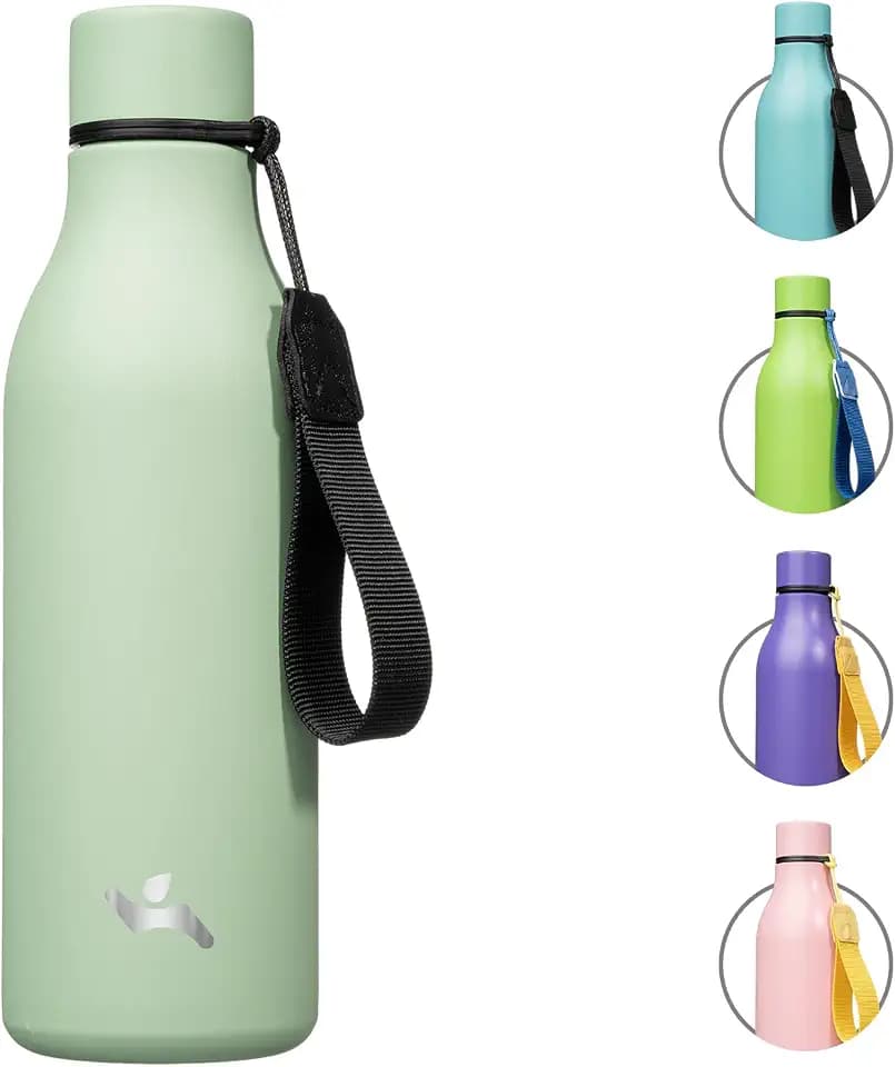 Konokyo 18 oz Insulated Stainless Steel Metal Water Bottle with Strap