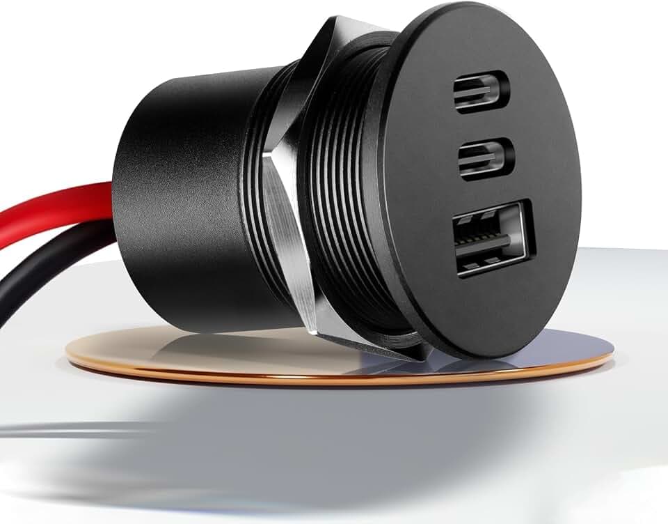 acegoo USB C Steckdose 12V Aluminium, Dual Typ C PD 20W & QC 18W