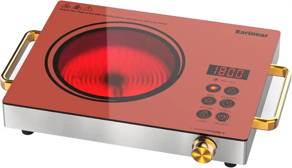 Karinear Portable Electric Stove 110V, 1800W Electric Hot Plate with Handle