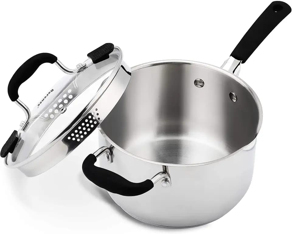 Rorence 3.7 Quart Sauce Pan with Lid, Stainless Steel Saucepan for Cooking