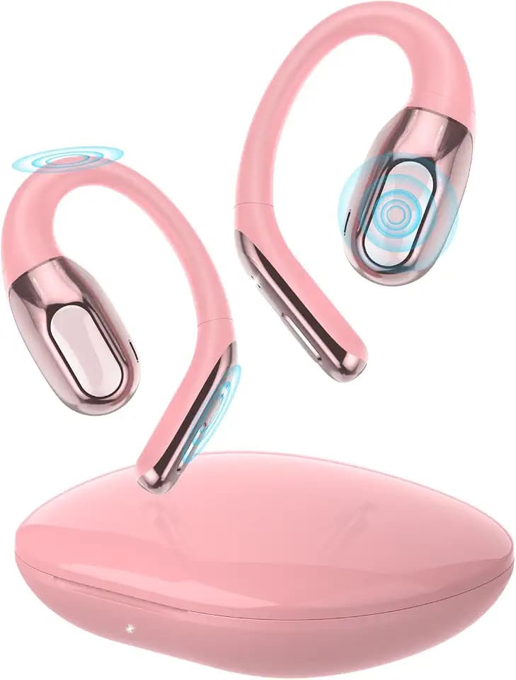 Open Ear Kopfhörer Bluetooth 6.0, Bluetooth Kopfhörer Sport mit Großbereich-TIPP, 45Std Immersive Stereo Bluetooth Wireless Earbuds, IPX7 wasserdichte Sportkopfhörer mit Klare Anrufe, Rosa