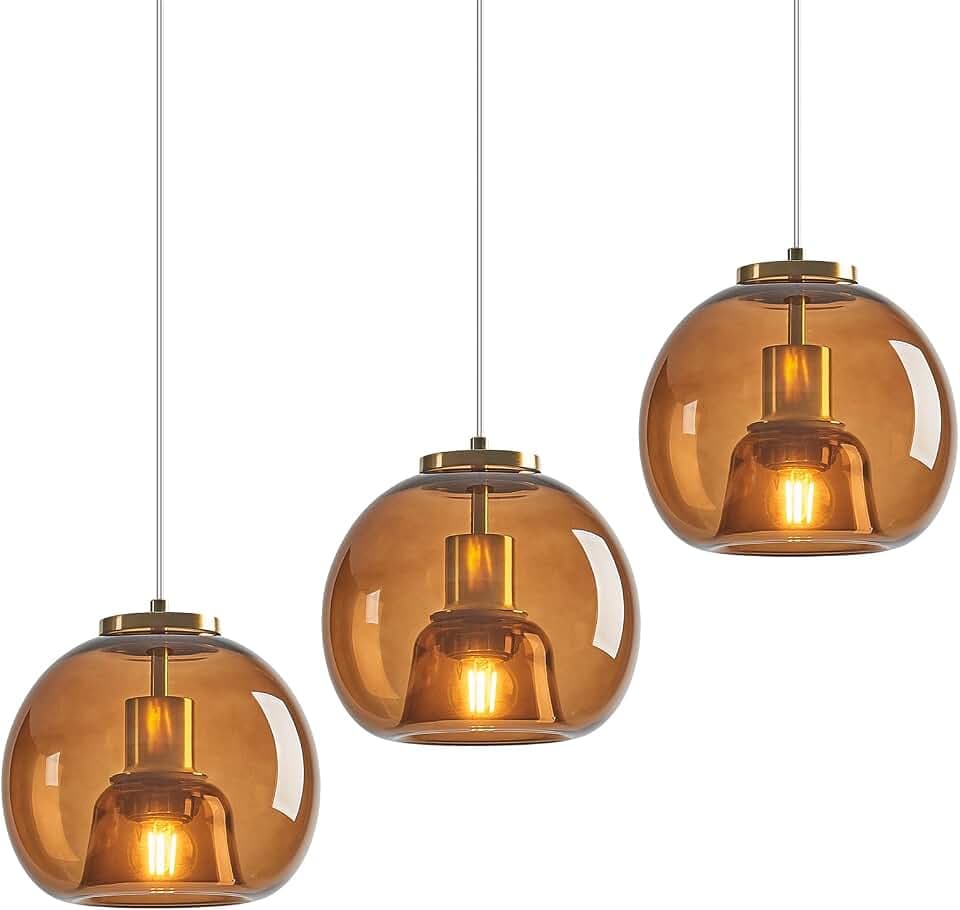 Brown Glass Pendant Lights Kitchen Island, 7.87", 3 Pack