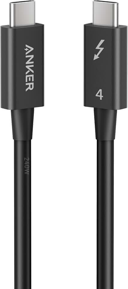 Anker Thunderbolt 4 Kabel 70cm lang, 8K Display/40 Gbps Datentransfer/240W USB-C Ladekabel, kompatibel mit iPhone 16/15, USB-C MacBooks, iPad Pro, Hubs, Docks, Intel Thunderbolt Zertifiziert
