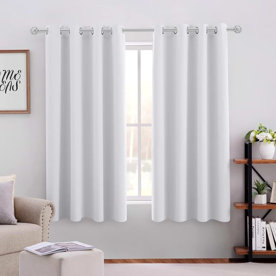 HOMEIDEAS Blackout Curtains 52 X 45 Inch Length Set of 2 Panels Greyish White Room Darkening Bedroom Curtains/Drapes, Thermal Grommet Light Bolcking Window Curtains for Living Room