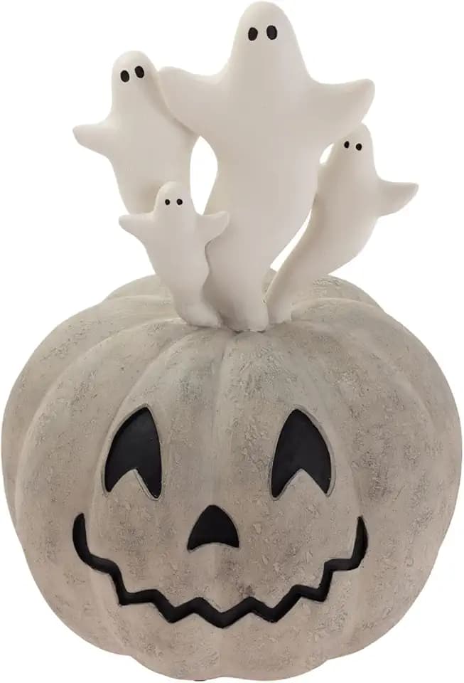 Boston International Halloween Figurine Tabletop Mantel Shelf Fall Autumn Decorations for Home, 7" x 10", Ghost & Jack-O-Lantern