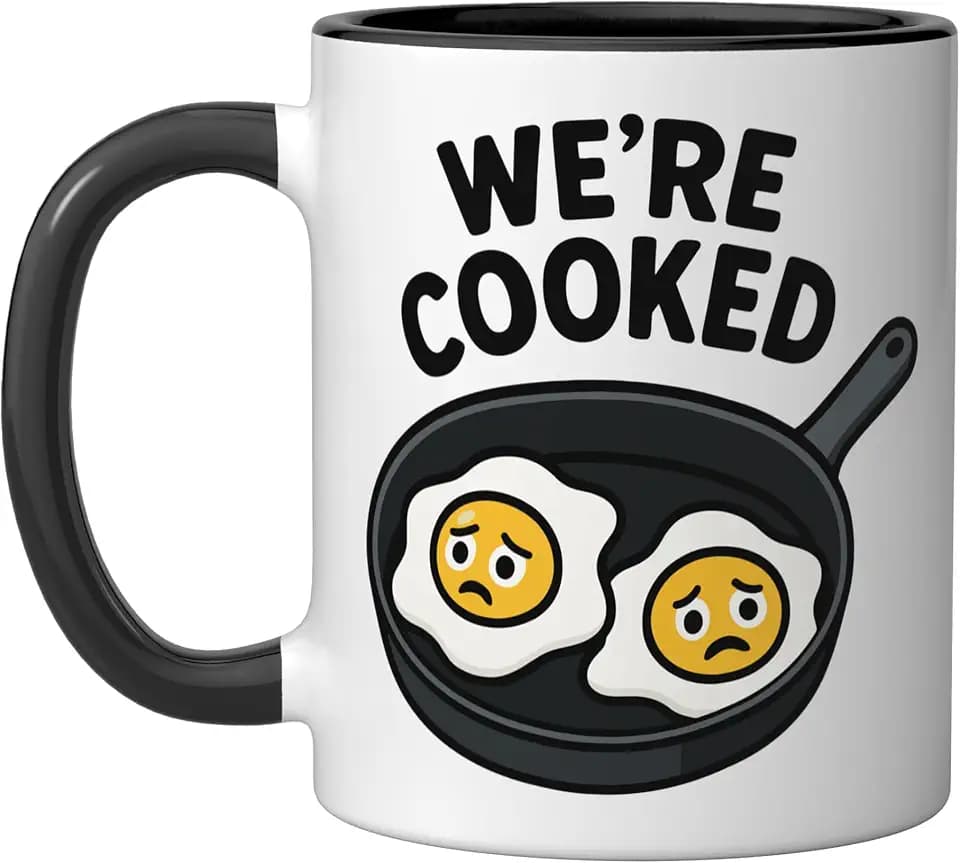We're Cooked Ceramic Mug, Black/White, 11oz