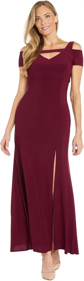 Nightway Women's Elegant Cold Shoulder Cutout Maxi Dress W/Front Slit | Evening Cocktail Party Gown