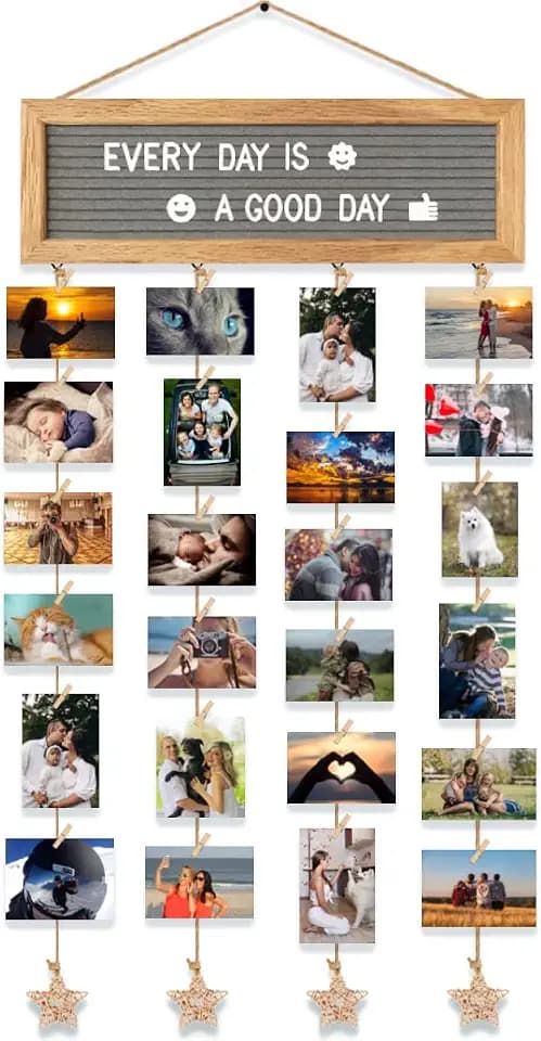 CJIAWYS Picture Frames Collage Wall Decor Hanging Photo Display Frame Felt Letter Board with 340 Letters and 30 Clips, Unique DIY Collage Picture Frames for Dorm Room Decor, Christmas Birthday Party