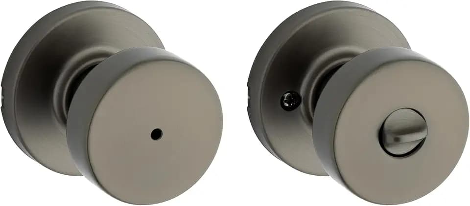 Kwikset Pismo Interior Round Privacy Door Knob with Lock, Door Handle for Bathroom and Bedroom, Gunmetal Keyless Turn Lock Doorknob