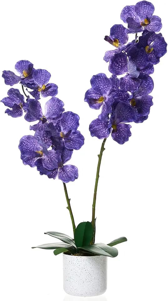 GarveeLife 2.6FT 2 Pack Artificial Orchid Flowers, Realistic Faux Purple Plants with 14 Bloomings, Sturdy White Pot, Realistic Faux Phalaenopsis for Living Room, Office, Bedroom, Decor