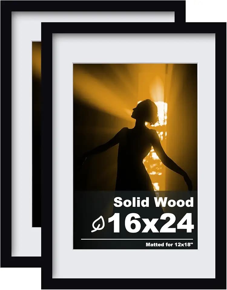 Egofine 16x24 Picture Frame Set of 2 Made of Solid Wood Covered by Plexiglass, Table Top Display and Wall Mounting Photo Frame, Black