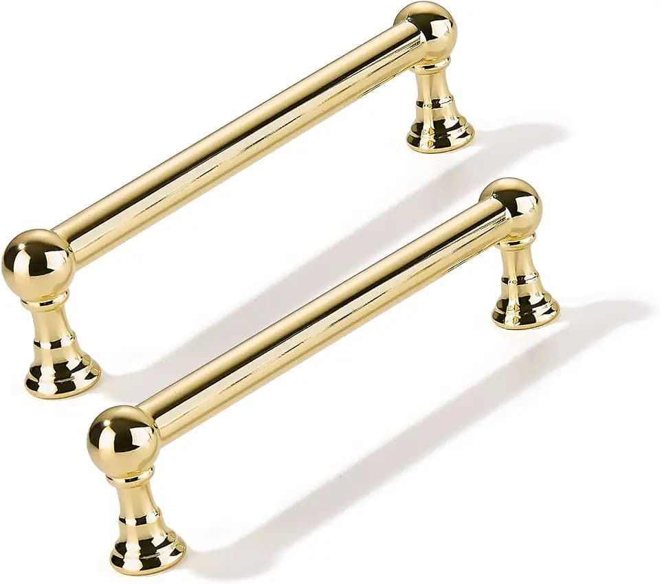 10 Pack 5 Inch Solid Kitchen Cabinet Handles Polished Brass Heavy Duty Cabinet Pulls Drawer Pulls Cabinet Hardware Kitchen Handles for Cabinets Cupboard Handles