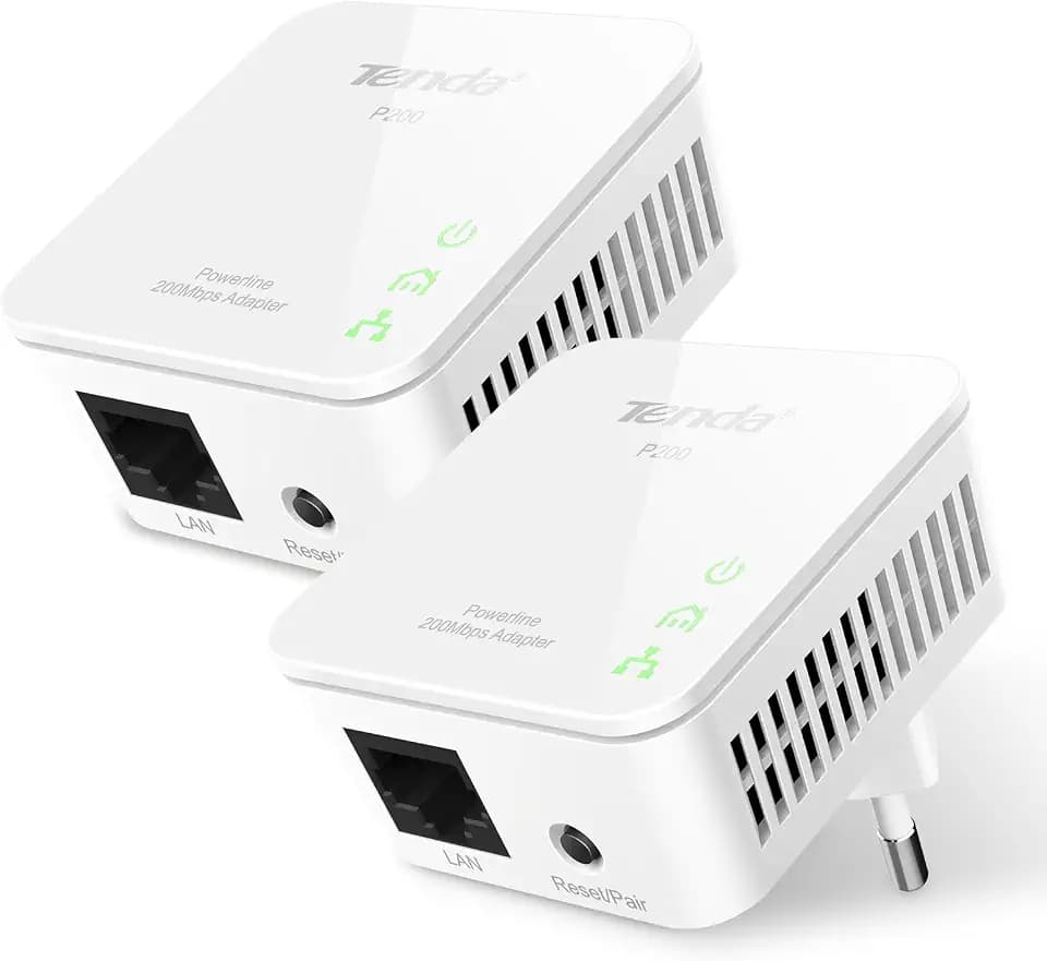 Tenda P200 Powerline Adapter Kit, 200 MBit/s, HomePlug AV, 2 LAN-Ports, Powerline Ethernet über Stromleitung, kompatibel mit Allen Powerline Adaptern, Plug & Play