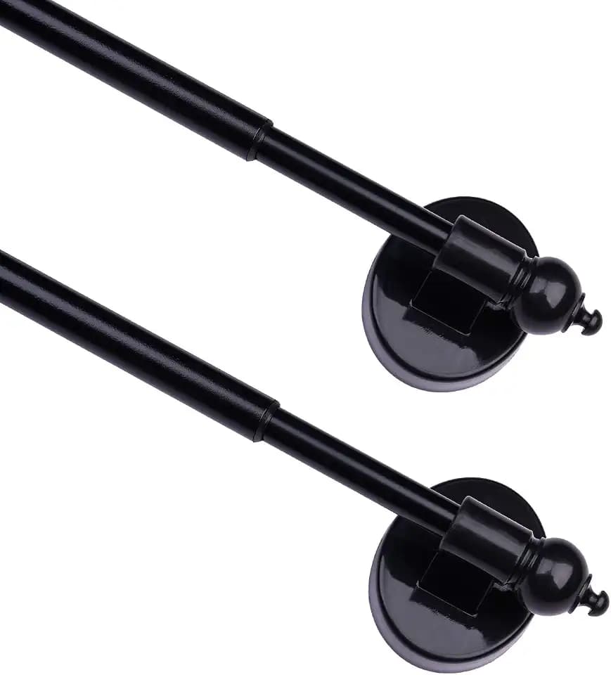 Magnetic Curtain Rods,Multi-Use Adjustable Appliance for Metal Doors,Windows,No Tools Needed,16-28 Inch,Black,2 Pack