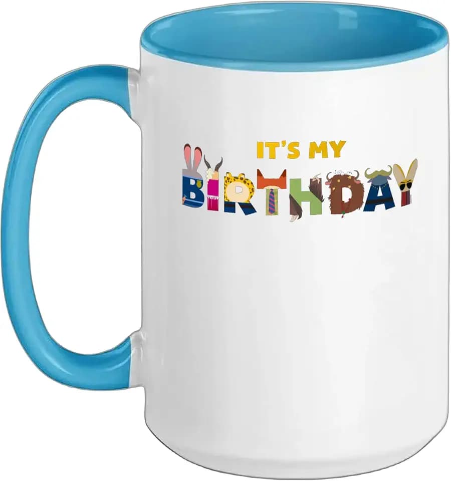 Disney Zootopia "It's My Birthday" Party Matching Ceramic Mug, Blue/White, 15oz